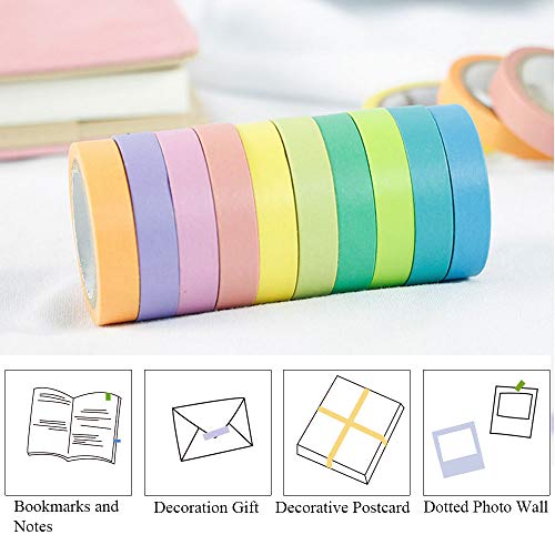 NACTECH 20pcs Washi Tape Washi Cinta Adhesiva Cinta para Manualidades 10 Color Puro Scrapbooking Cinta Adhesiva Decorativa DIY Crafts Diario Envolver Regalos Etiqueta Álbum de Recorte