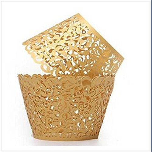 Naisi oro 12 piezas cortado con láser Vine diseño de filigrana de tartas, chocolate Cupcake Wrappers Wraps casos boda Decor