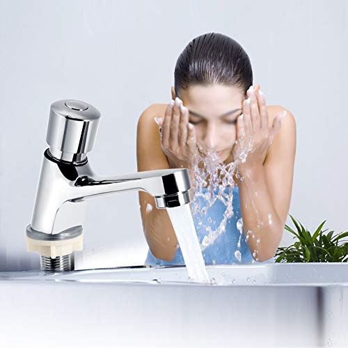 Nancunhuo Grifo de la Cocina - Baño de la Cocina pública Cromo Cromado Cierre automático Ahorro de Tiempo Retardo del Lavabo Grifo del Fregadero Grifo