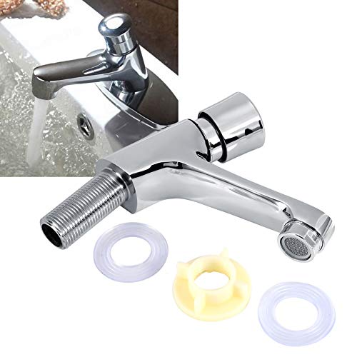 Nancunhuo Grifo de la Cocina - Baño de la Cocina pública Cromo Cromado Cierre automático Ahorro de Tiempo Retardo del Lavabo Grifo del Fregadero Grifo