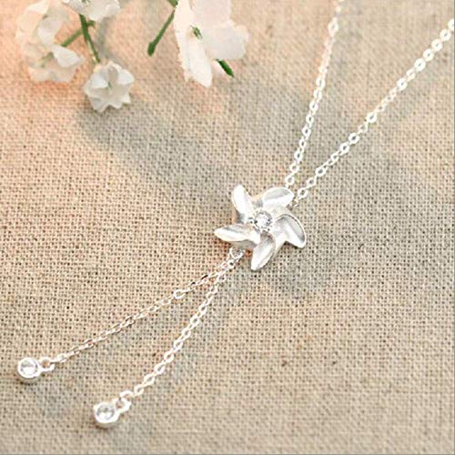 Naswi Personalidad Gardenia Flor Collares y Colgantes para Las Mujeres Molino de Viento Colar Collar 925 Plata esterlina joyería Collier 45cm con Cadena