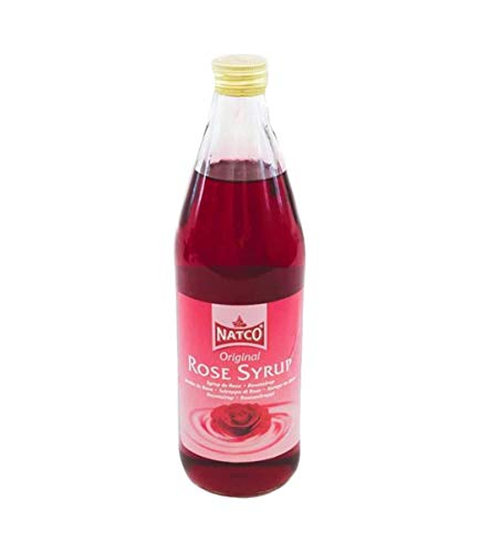 Natco - Sirope de Rosas | Vegetariano | Sin Gluten (GF) | Para Hacer Bebidas de Rosas | Se Usa en Postres Tradicionales | Mezclar en Cócteles Exóticos | Verter Sobre Helados | Botella de 725 ml