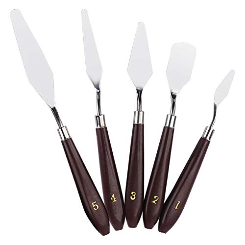 Natuce 5PCS pintura al óleo Espátula Cuchillos de Paletas Acero Inoxidable, Mixto Pintura espatulas, accesorios para pintura al óleo Painting Scrapers para Artista Pintura Al óleo de Color Mezclado