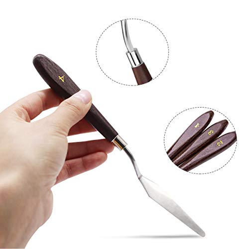 Natuce 5PCS pintura al óleo Espátula Cuchillos de Paletas Acero Inoxidable, Mixto Pintura espatulas, accesorios para pintura al óleo Painting Scrapers para Artista Pintura Al óleo de Color Mezclado