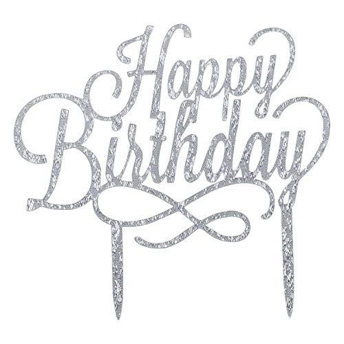 NATUCE Happy Birthday Birthday Cake Topper, Decoración para Tartas de Cumpleaños, Decoración de Pasteles,Acrílico DIY Cupcake Topper pare Fiesta de Aniversario,2 Piezas-Oro y Plata.