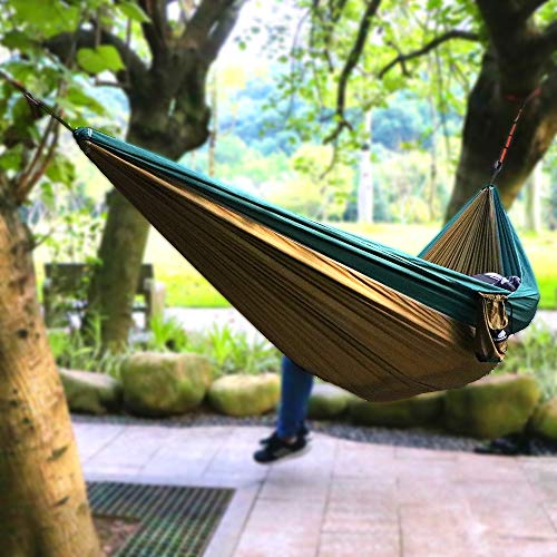 NatureFun Hamaca ultraligera para camping| 300kg de capacidad de carga, (300 x 200 cm) Estilo paracaídas de Nylon, transpirable y de secado rápido. 2 mosquetones premium, 2 eslingas de nylon incluidas