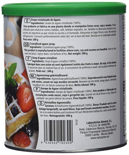 Naturgreen, Sirope cristalizado de Agave, 2 Paquetes de 500gr - Total: 1 kg