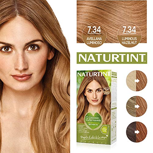 Naturtint Coloración 7.34 Avellana Luminoso - 100% Cobertura de canas y Hidratación, Ingredientes Vegetales, Color Natural y Duradero, Tinte Sin Amoniaco, Parabenes, Siliconas – 170ml
