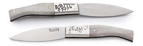 Navaja Pallarès autentica Busa Nº0 8 cm asta de ciervo blanco con virola de plata acero carbono para Caza, Pesca, Supervivencia y Bushcraft. Hecho en Pallarès + Portabotellas de regalo