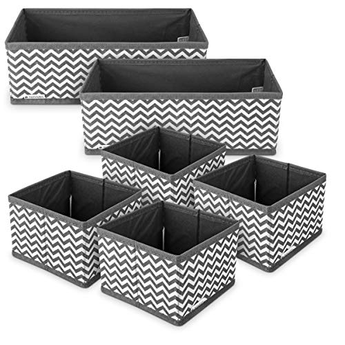 Navaris 6X Caja de Tela para almacenaje - Set de 6X Cubo Plegable Organizador de cajones - Cajas para Almacenamiento de Ropa Juguetes - Gris y Blanco