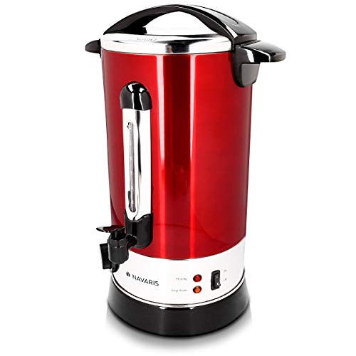 Navaris Hervidor de agua eléctrico de 10L con grifo - Dispensador de bebidas calientes con termostato - Olla eléctrica para té café y vino - rojo