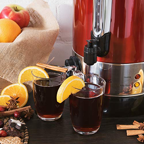 Navaris Hervidor de agua eléctrico de 10L con grifo - Dispensador de bebidas calientes con termostato - Olla eléctrica para té café y vino - rojo