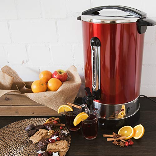 Navaris Hervidor de agua eléctrico de 20L con grifo - Dispensador de bebidas calientes con termostato - Olla eléctrica para té café y vino - rojo
