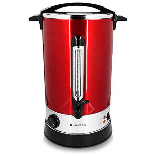 Navaris Hervidor de agua eléctrico de 20L con grifo - Dispensador de bebidas calientes con termostato - Olla eléctrica para té café y vino - rojo