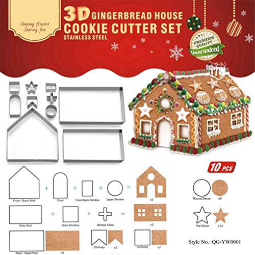 Navidad Cortador de Galletas Moldes para Galletas de Acero Inoxidable - Molde para cortar Galletas para Pastel Decorar/Artesanía de Tartas/Cookie - Forma de casa de pan de Jengibre #1