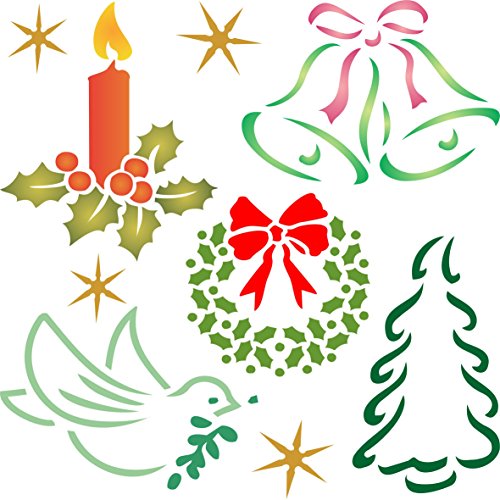 Navidad decoración Stencil reutilizable plantillas para pintura – mejor calidad álbumes de recortes Ideas de Navidad – uso en paredes, suelos, tejidos, cristal, madera, carteles, y más... S