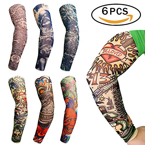 Ndier Manguitos temporales para Tatuajes sin Mangas elástico para Hombre (6 Paquetes)