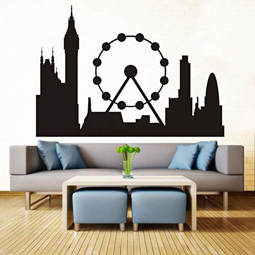Negro Mural London Skyline Landmark Silueta Vinilo Arte de la pared Calcomanías Sala de estar Decoración del hogar Sofá Muursticker extraíble Venta caliente 58 * 83 cm