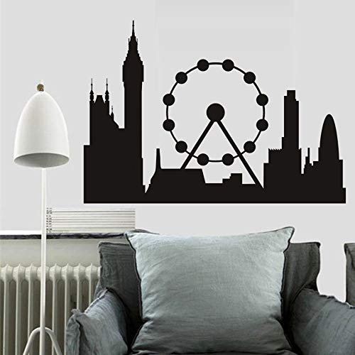Negro Mural London Skyline Landmark Silueta Vinilo Arte de la pared Calcomanías Sala de estar Decoración del hogar Sofá Muursticker extraíble Venta caliente 58 * 83 cm