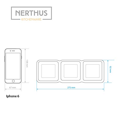 Nerthus 1 Plato de porcelana para apertivos con 3 departamentos rectangulares