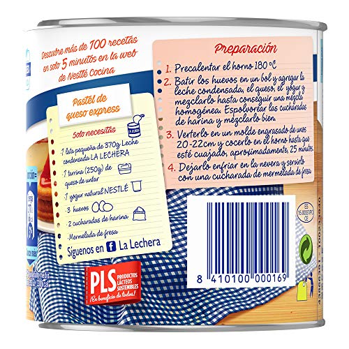 NESTLÉ LA LECHERA - Leche condensada entera - Lata de leche condensada entera abre fácil 370g
