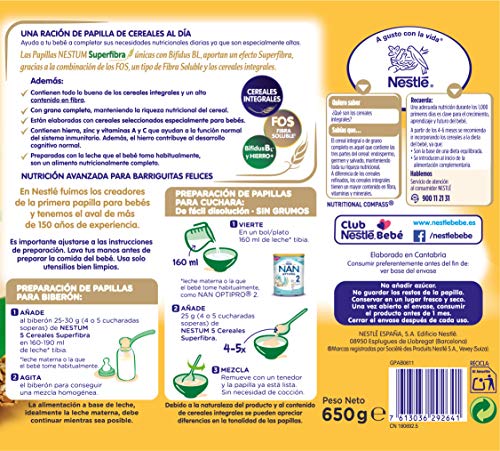 Nestlé Papillas NESTUM Cereales para bebé - 5 Cereales - 3 papillas de 650g -Total 1950g