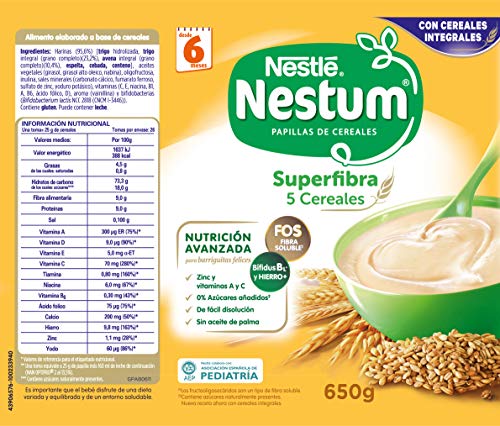 Nestlé Papillas NESTUM Cereales para bebé - 5 Cereales - 3 papillas de 650g -Total 1950g