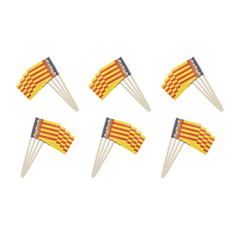 NEW TORO Palillos de Tapas con Bandera, Toothpick Flags Etiquetas Pequeñas para Magdalenas Decorar Tartas Bocadillos Cumpleaños Boda Fiesta de Bienvenida 3.5 * 2.5cm (Valencia) (Valencia 200pcs)