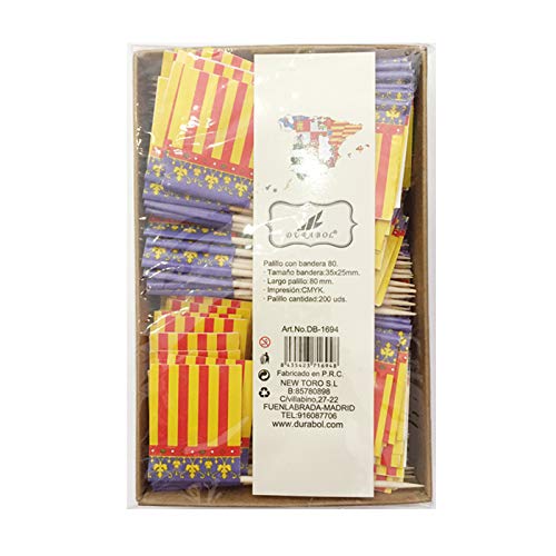 NEW TORO Palillos de Tapas con Bandera, Toothpick Flags Etiquetas Pequeñas para Magdalenas Decorar Tartas Bocadillos Cumpleaños Boda Fiesta de Bienvenida 3.5 * 2.5cm (Valencia) (Valencia 200pcs)