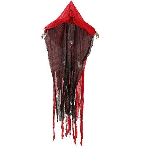 New_Soul - Esqueleto colgante de Halloween de 180 cm, diseño de calavera espeluznante, cabeza encantada, patio, fiesta colgante de miedo, decoración de Halloween, color amarillo (rojo)