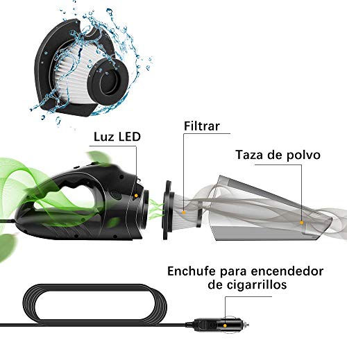Newdora Aspirador de Coche Potencia de Succión 5000 PA Aspirador en Seco y Húmedo para Limpiar del Interior del Coche Aspiradoras de Mano con Cable de 16,4 Pies y Bolsa Portátil (con Cable)