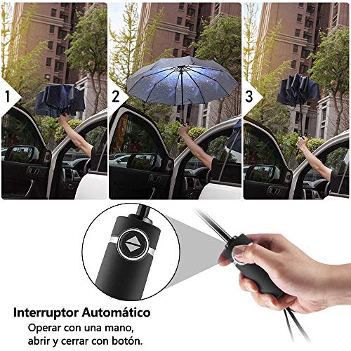 Newdora Paraguas Plegable Automático Impermeable 10 Armazones de Metal Compacto Resistencia contra Viento para Viaje para Hombres y Mujeres