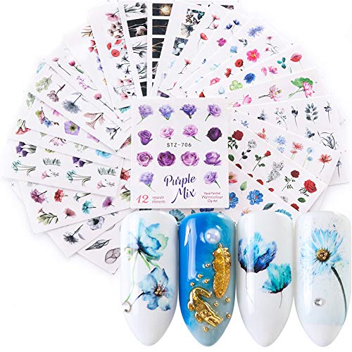 Newin Star 24 Hojas Pegatinas para uñas Tinta Flor Aplique Nail Art Adhesivo Manicura Filigrana