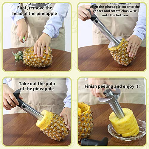 Newness Cortador de Piña Pelador Piña, Acero Inoxidable Pelador de Piña, Ideal Para Vaciar, Pelar y Rebanar una Piña