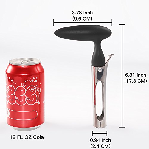 Newness Descorazonador de Manzanas, Acero Inoxidable Manzana o Pera Remover la Base de la Herramienta para el Hogar y la Cocina con Filo Afilado Hoja, Negro