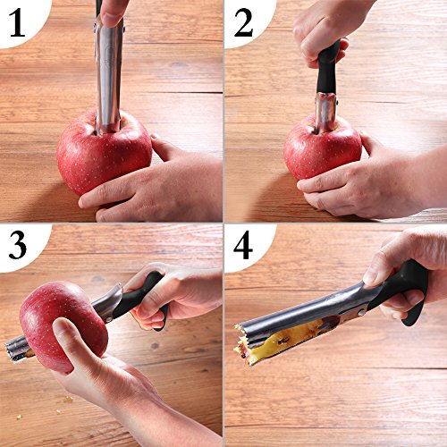 Newness Descorazonador de Manzanas, Acero Inoxidable Manzana o Pera Remover la Base de la Herramienta para el Hogar y la Cocina con Filo Afilado Hoja, Negro
