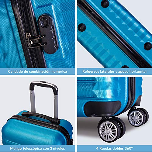 NEWTECK Juego Maletas y Neceser 3 pzs, Maleta Mediana y Pequeña 20"(53x33,5x22cm) + 24"(63x39,5x26,8cm), ABS, Rígidas, Resistentes y Duraderas, 4 Ruedas, Cómodas y Ligeras, Candado Combinación (Gris)
