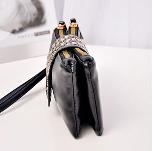 niceEshop(TM) Cuero de la PU de Bling del Remache de la Tarde del Monedero de la Bolsa de Mano, Negro