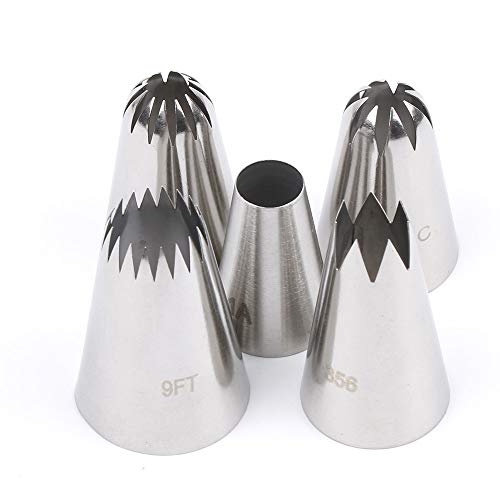 NiceMeet 5 Piezas Acero Inoxidable Estrella Boquillas Set para Pastelera - Grandes Boquillas de Pastelería para Crema de la Torta, Decoracion de pasteles, Hornear Galletas, Cupcakes