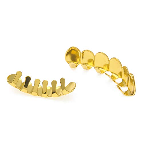 NICEWL Hombres Mujeres Hip Hop Dientes Braces,18K Cobre Oro Plateado Grillz Dientes Decoración Joyería,6 Dientes de Oro Dientes Dental Asador - 6 Superior, 6 Conjunto Inferior,Plata