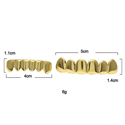 NICEWL Hombres Mujeres Hip Hop Dientes Braces,18K Cobre Oro Plateado Grillz Dientes Decoración Joyería,6 Dientes de Oro Dientes Dental Asador - 6 Superior, 6 Conjunto Inferior,Plata