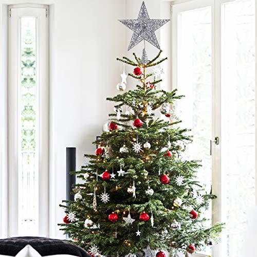 NICEXMAS - Decoración para árbol de Navidad con estrella plateada brillante de 20 cm, decoración de árbol de Navidad, 5 puntos