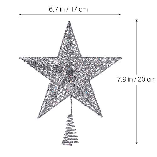 NICEXMAS - Decoración para árbol de Navidad con estrella plateada brillante de 20 cm, decoración de árbol de Navidad, 5 puntos