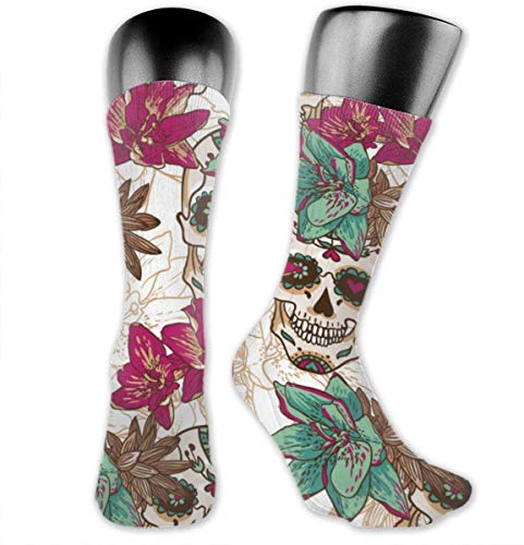 Nifdhkw Calcetines de compresión con diseño de calavera de azúcar y flores vintage para mujeres y hombres, la mejor medicina, lactancia, correr, viajes de vuelo, embarazadas