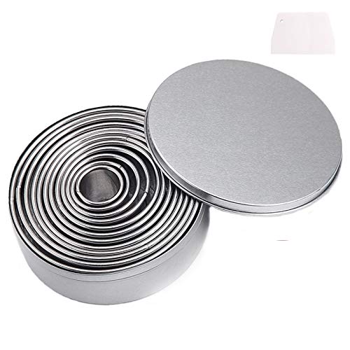Nifogo Cortapastas Redondo, Cortador de Galletas Redondo, Cortadores Galletas Acero Inoxidable, Moldes para Reposteria Bizcocho Pastel Cookie Fondant Tarta, 12PCS con Caja