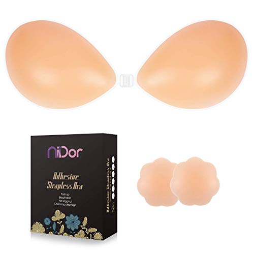 Niidor Sujetador Adhesivo Tirantes Pegajoso Invisible Sujetador Push Up Tapas de niple de Silicona para Vestido sin Espalda-Silicona-C