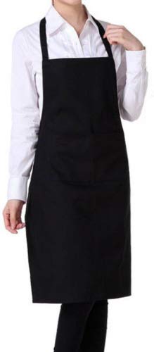 Nikgic Delantal de poliéster Babero de camarero chef profesional Delantal de cocina catering Delantal de cocina Con bolsillos, Negro, 60 * 70 cm