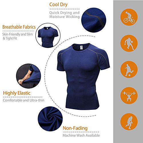 Niksa 2 Piezas Camisetas de Fitness Compresión Ropa Deportiva Manga Corta Hombre para Correr, Ejercicio,Gimnasio Negro Rojo+Azul Marino 1053(XXL)