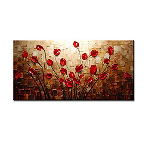 NIMCG Decoración de la Pared del hogar Textura tonificación Flor roja Pintura al óleo Abstracta Moderna Lienzo Arte de la Pared Sala de Estar decoración Imagen (sin Marco) A1 60x120 CM