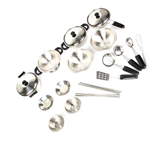Niños Cocina Cocinar el juego de simulación de juguete en miniatura de acero inoxidable Ollas Sartenes Utensilios de cocina Para los niños 20Pcs
